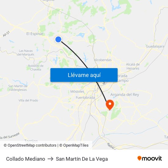 Collado Mediano to San Martín De La Vega map