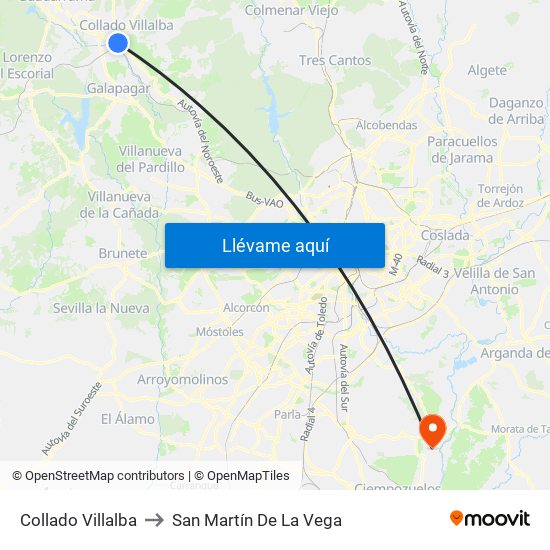 Collado Villalba to San Martín De La Vega map