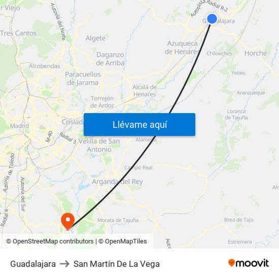 Guadalajara to San Martín De La Vega map
