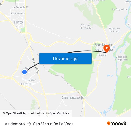 Valdemoro to San Martín De La Vega map