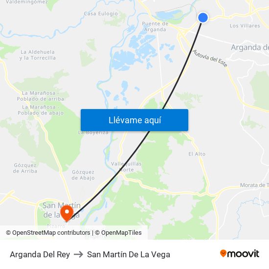 Arganda Del Rey to San Martín De La Vega map
