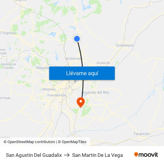 San Agustín Del Guadalix to San Martín De La Vega map