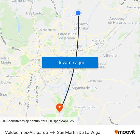 Valdeolmos-Alalpardo to San Martín De La Vega map