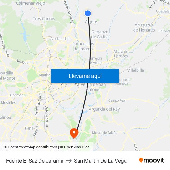 Fuente El Saz De Jarama to San Martín De La Vega map