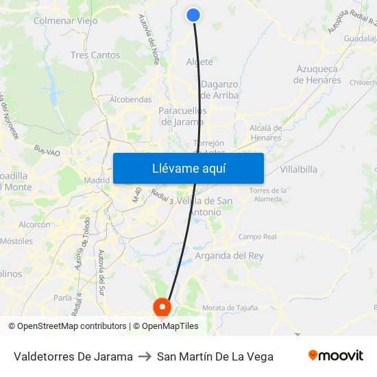 Valdetorres De Jarama to San Martín De La Vega map