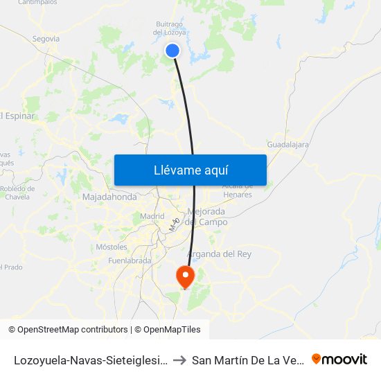 Lozoyuela-Navas-Sieteiglesias to San Martín De La Vega map