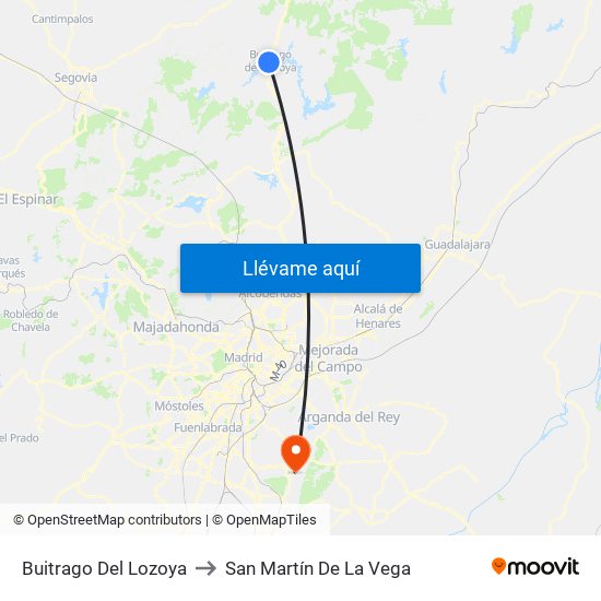 Buitrago Del Lozoya to San Martín De La Vega map