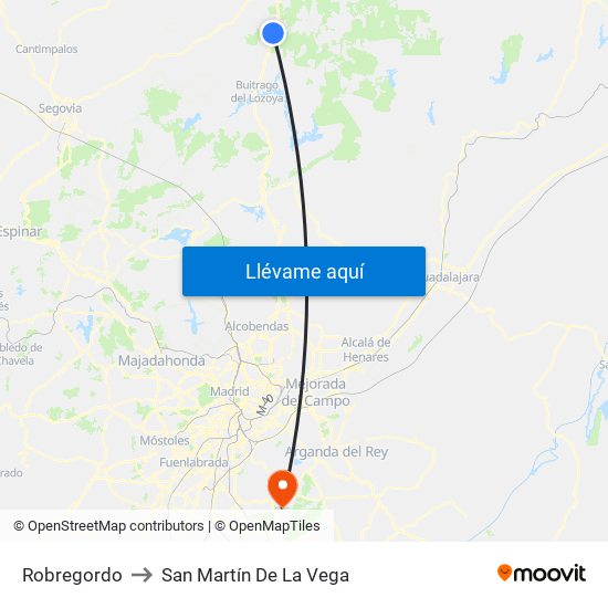 Robregordo to San Martín De La Vega map