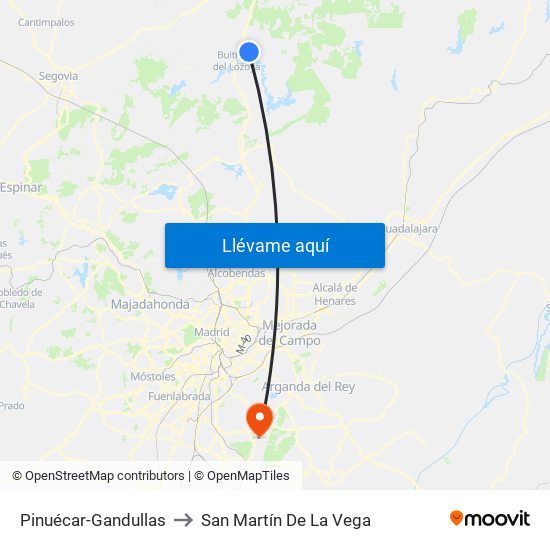 Pinuécar-Gandullas to San Martín De La Vega map