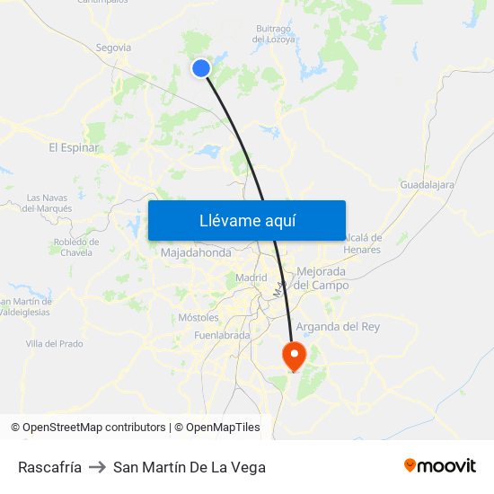 Rascafría to San Martín De La Vega map
