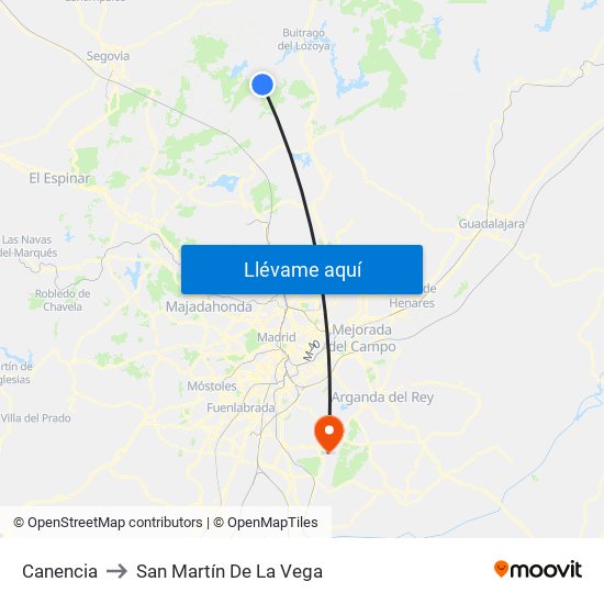 Canencia to San Martín De La Vega map