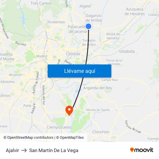 Ajalvir to San Martín De La Vega map