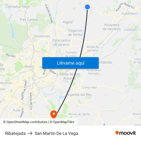 Ribatejada to San Martín De La Vega map
