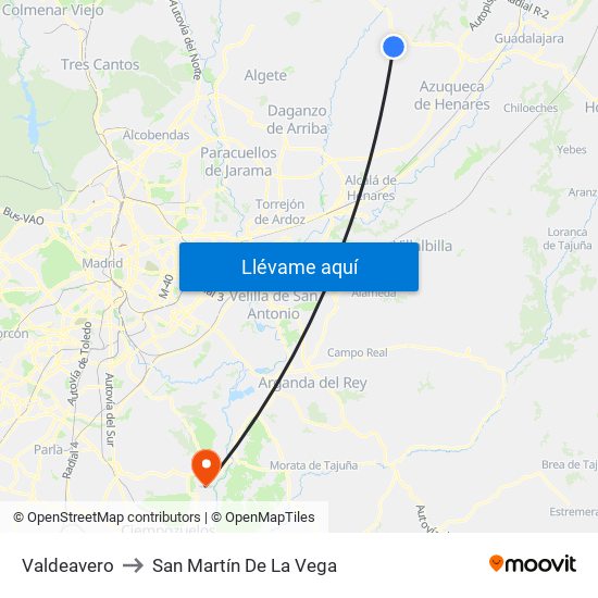 Valdeavero to San Martín De La Vega map