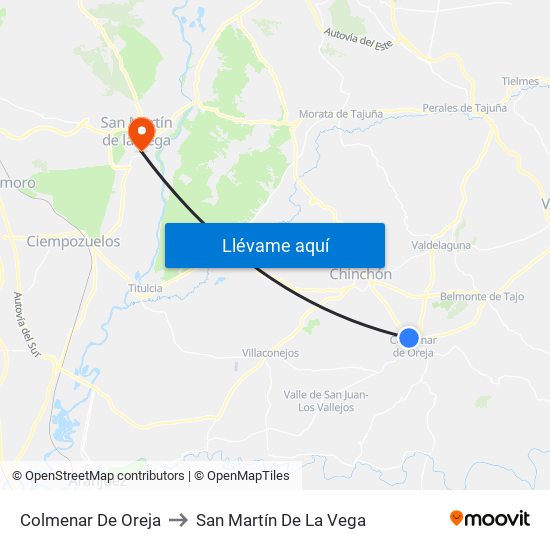 Colmenar De Oreja to San Martín De La Vega map