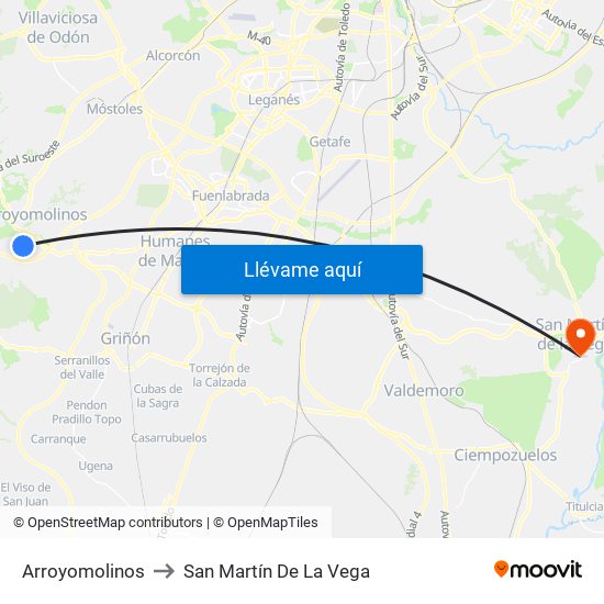 Arroyomolinos to San Martín De La Vega map