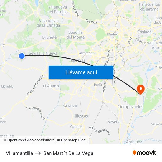 Villamantilla to San Martín De La Vega map