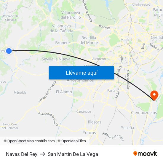 Navas Del Rey to San Martín De La Vega map