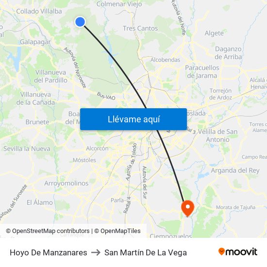 Hoyo De Manzanares to San Martín De La Vega map