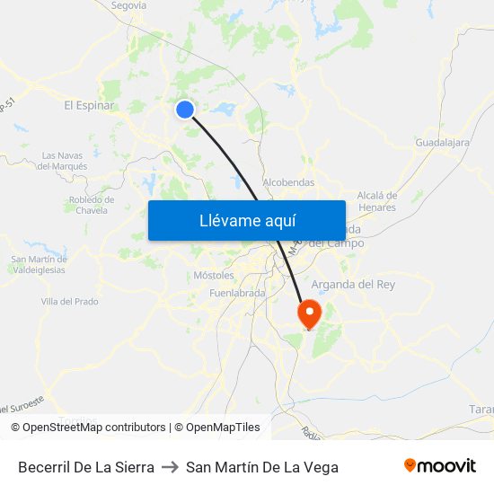 Becerril De La Sierra to San Martín De La Vega map
