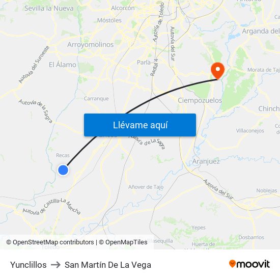 Yunclillos to San Martín De La Vega map