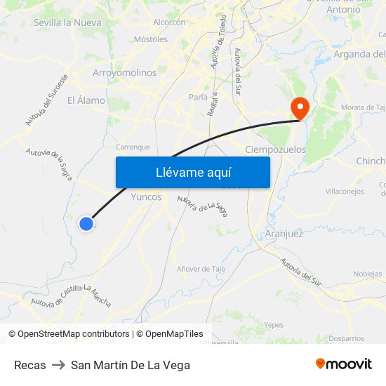 Recas to San Martín De La Vega map