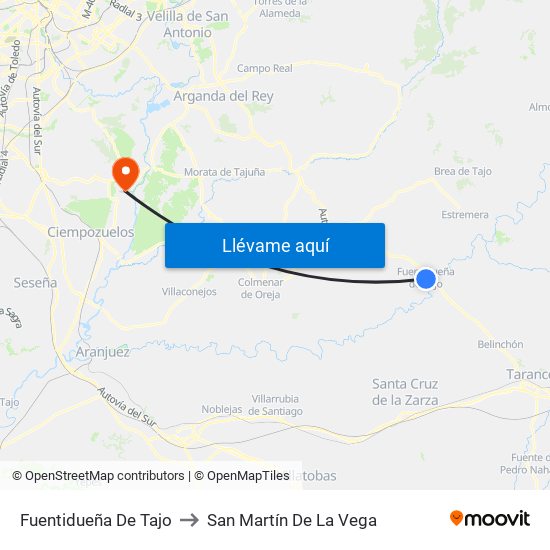 Fuentidueña De Tajo to San Martín De La Vega map