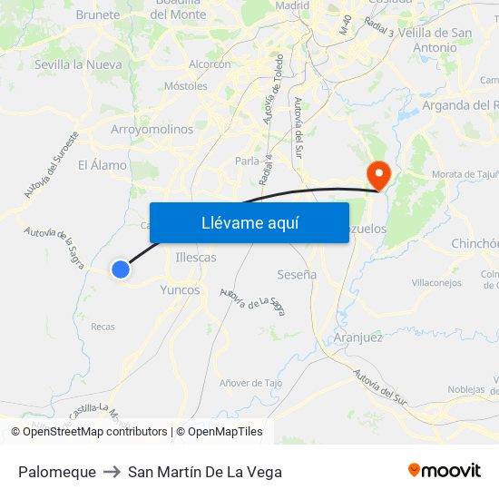 Palomeque to San Martín De La Vega map