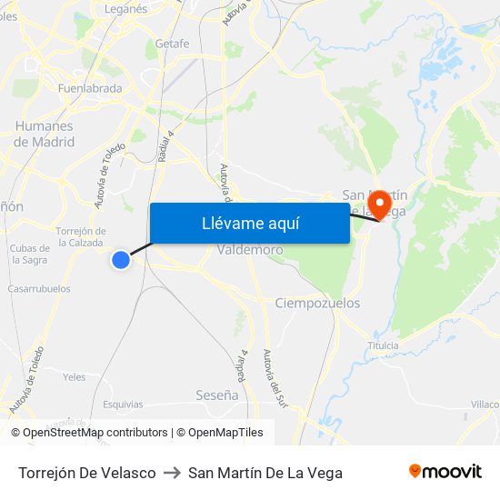 Torrejón De Velasco to San Martín De La Vega map