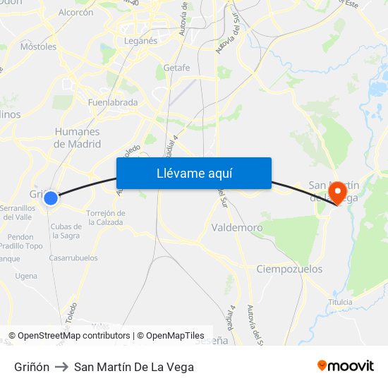 Griñón to San Martín De La Vega map
