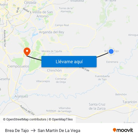 Brea De Tajo to San Martín De La Vega map