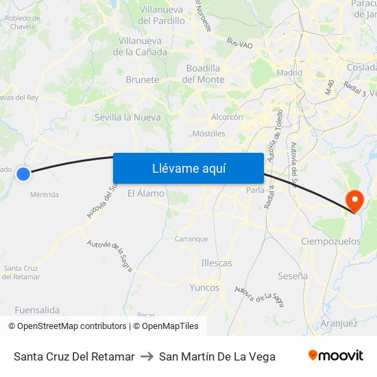Santa Cruz Del Retamar to San Martín De La Vega map