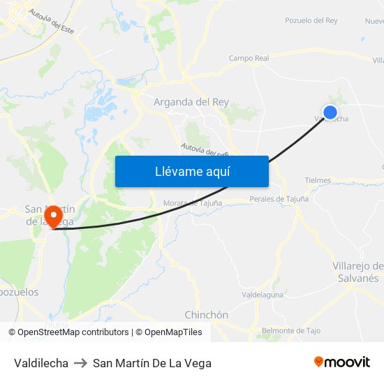Valdilecha to San Martín De La Vega map