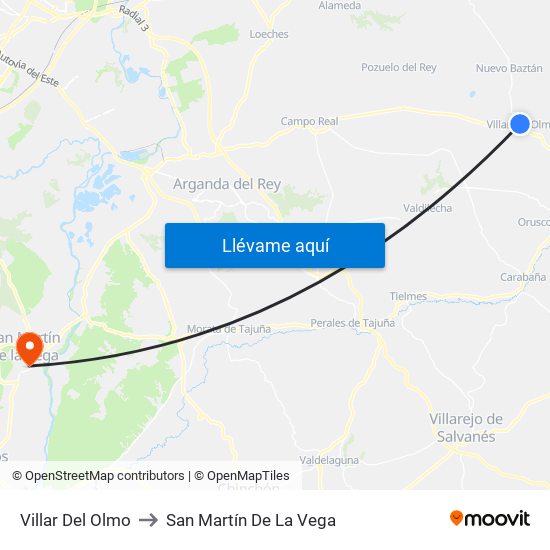 Villar Del Olmo to San Martín De La Vega map