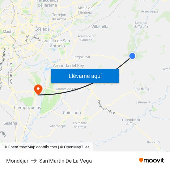 Mondéjar to San Martín De La Vega map