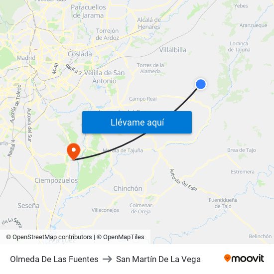 Olmeda De Las Fuentes to San Martín De La Vega map