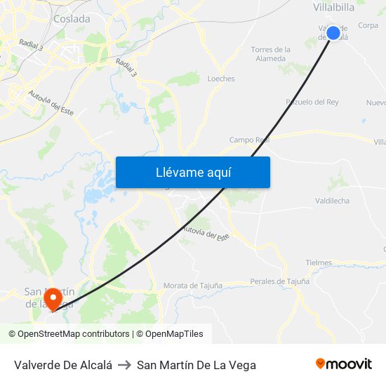 Valverde De Alcalá to San Martín De La Vega map