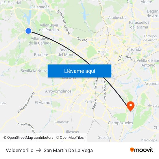 Valdemorillo to San Martín De La Vega map