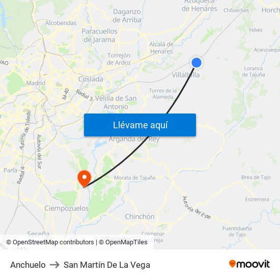 Anchuelo to San Martín De La Vega map