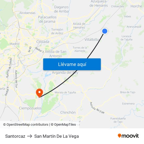 Santorcaz to San Martín De La Vega map