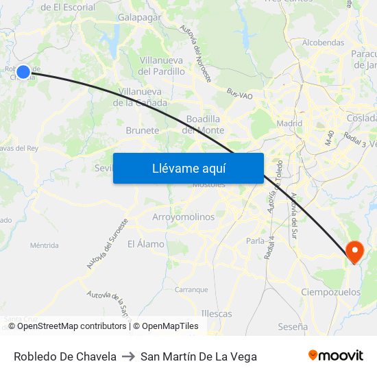 Robledo De Chavela to San Martín De La Vega map