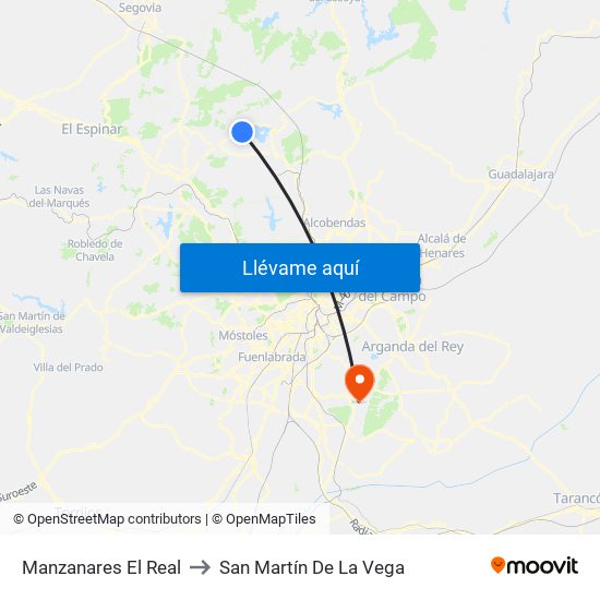 Manzanares El Real to San Martín De La Vega map