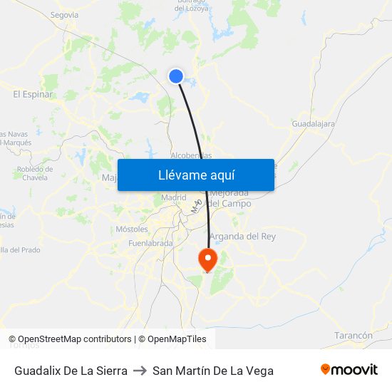 Guadalix De La Sierra to San Martín De La Vega map