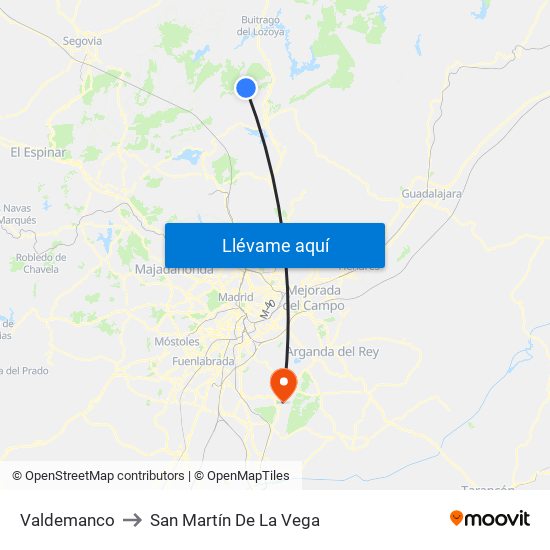 Valdemanco to San Martín De La Vega map