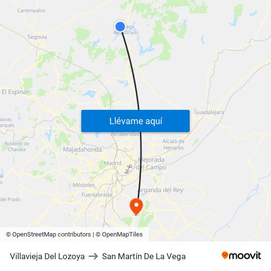 Villavieja Del Lozoya to San Martín De La Vega map
