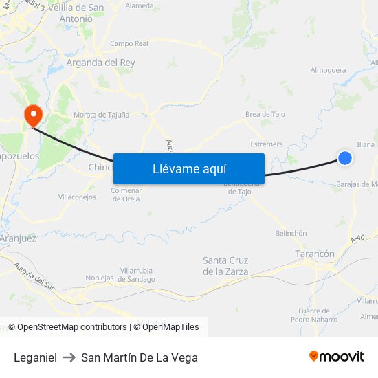 Leganiel to San Martín De La Vega map