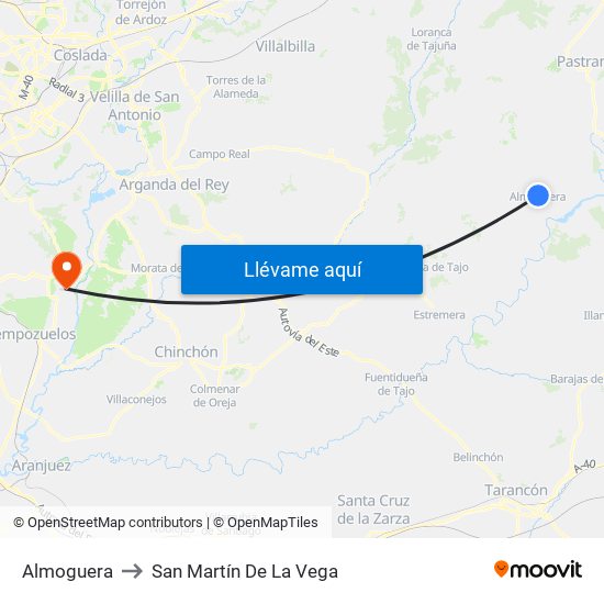 Almoguera to San Martín De La Vega map