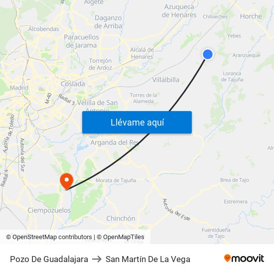 Pozo De Guadalajara to San Martín De La Vega map