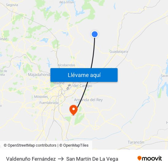 Valdenuño Fernández to San Martín De La Vega map