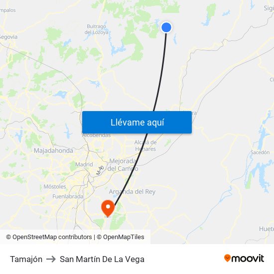 Tamajón to San Martín De La Vega map